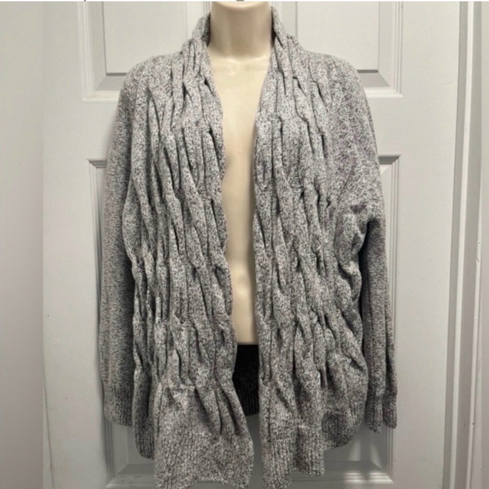 St. John Yellow Label Wool Blend Knit Gray Metallic Open Cardigan-Coastal-L-EUC